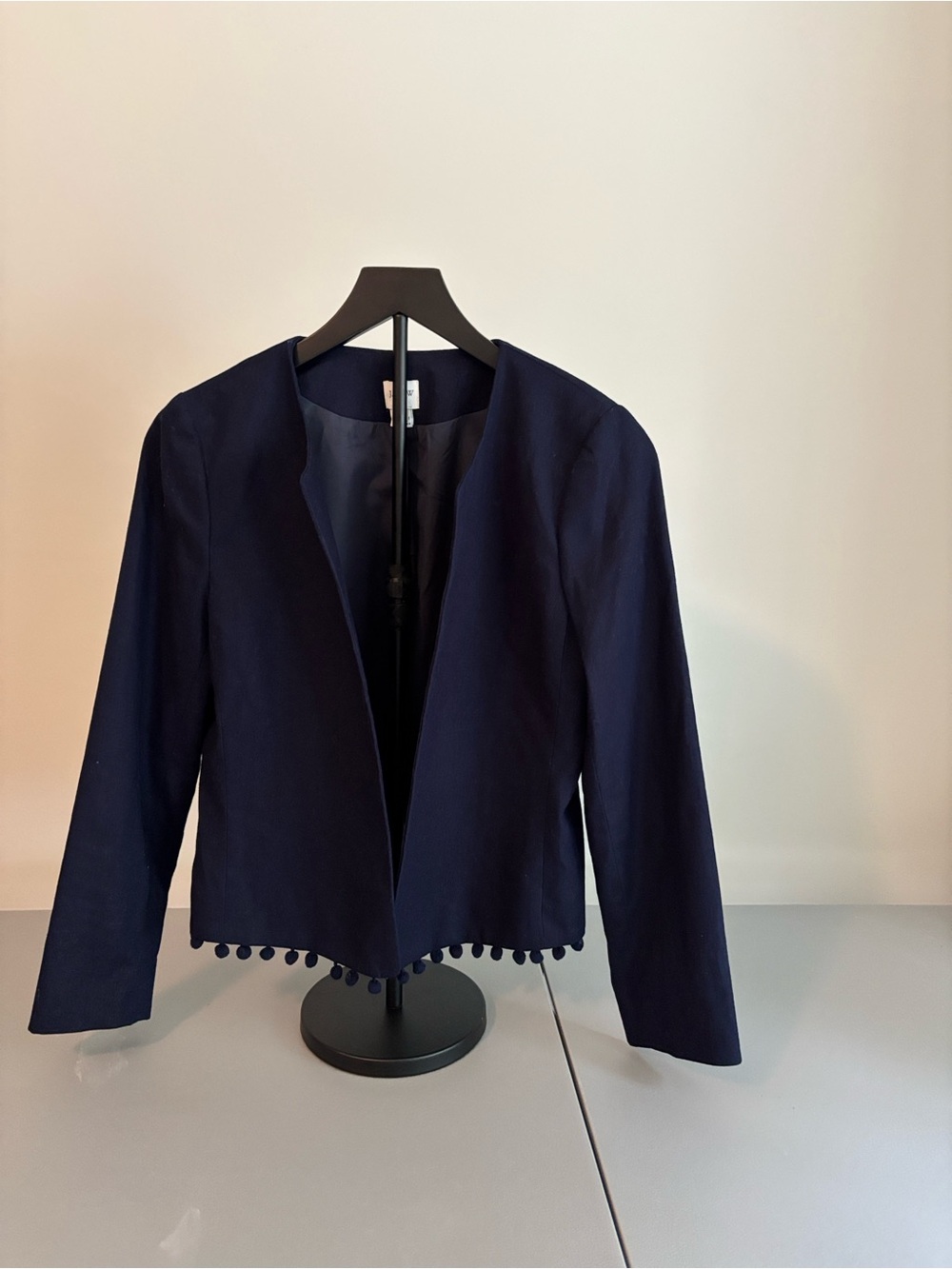 J. Crew Navy Linen Pom-Pom Hem Blazer